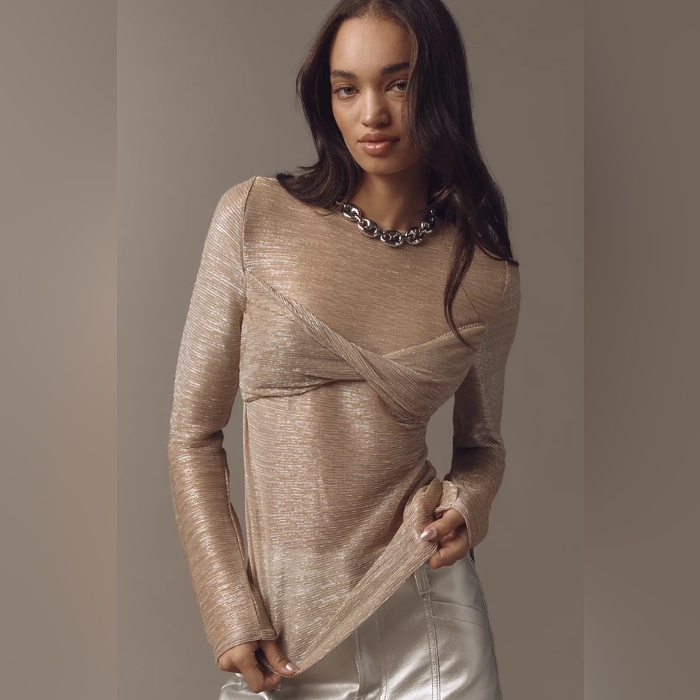 NWT! By Anthropologie Sand Twist-Front Shine Top - Multiple Sizes 💎